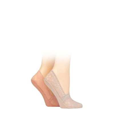Image of SockShop Ladies Lace Shoe Liners Pack of 2 Pink/Grey 4 8
