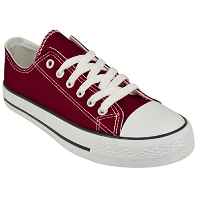 Image of Shop Online Womens Ladies Canvas Shoes Lace Up Casual Flat Sneaker Plimsoll Pumps Low Top Gym Sports Trainers Lightweight (6UK, Wine Red)