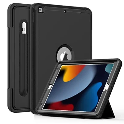 Image of DAORANGE iPad 9th / 8th 7th Generation Case 10.2 Inch, Heavy Duty Shockproof Smart Cover with Pencil Holder, Auto Sleep/Wake, Tri fold Stand for 10.2&quot; 2021/2020/2019 (Black)