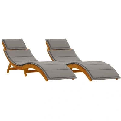 Image of vidaXL Set of Adjustable Outdoor Sun Loungers Solid Acacia Wood Weather Resistant Cushions Multi Position Backrest Portable with Wheels Garden or Balcony Furniture Resist