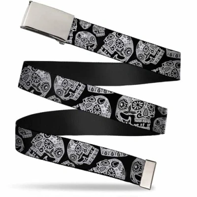 Image of Buckle Down Men&#039;s Web Belt Thaneeya Sugar Skulls 1.5&quot;, Multicolor, Wide/Fits up to 42&quot; Pant Size