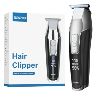 Image of RENPHO Hair Clippers for Men, 4 Speed Beard Trimmer Men Professional Cutting kit, LED Display Cordless 0.2mm &amp; Kids, T Blade Detailer 100 240V Worldwide Travel