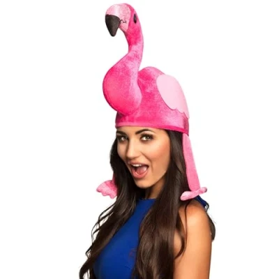 Image of Boland Pink Flamingo Hat Party Headwear Novelty Animal Accessory Hawaiian Theme Soft Plush