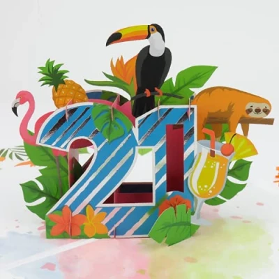 Image of Cardology 21st Birthday Pop Up Card Tropical For Her