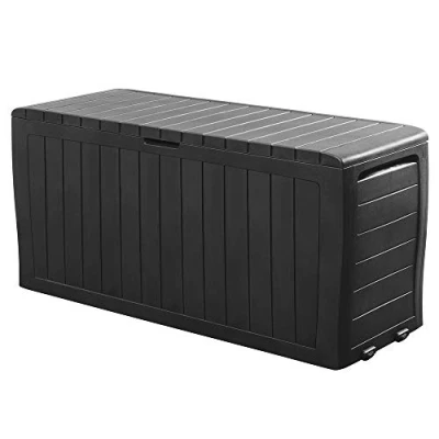 Image of Deuba® Marvel+ Plus by KETER 270 Litre Outdoor Garden Storage Box 220kg Capacity Bench Seat 71 Gallon Lockable Balcony Patio Furniture Cushion Chest Pillow Anthracite Graphite Grey