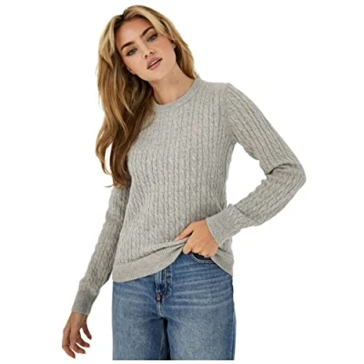 Image of Jack Wills Womens Tinsbury Merino Wool Cable Knitted Jumper Grey Marl XS