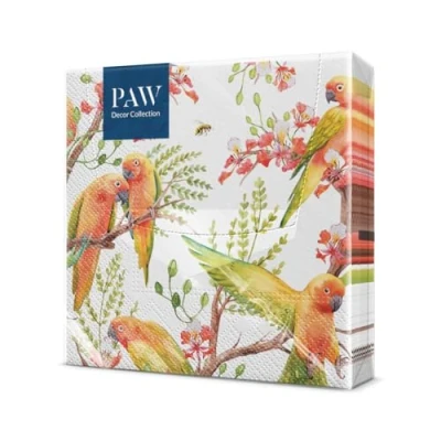 Image of PAW Paper Napkins 3 Layers (33 x 33 cm) I 20 Units Perfect for Birthdays, Parties, Weddings, Communion and Celebrations Coloured Exotic Birds