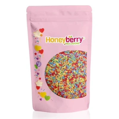 Image of HONEYBERRY INCLUSIONS Large 5 Colours Sugar Strands Mix 200g Premium Edible Decorating Vermicelli Sprinkles for Baking, Cupcake and Cake Decorations, Ice Cream, Dessert Icing Decoration Toppers