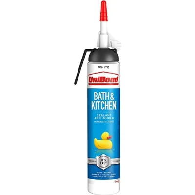 Image of UniBond Bath &amp; Kitchen Sealant, Mould Resistant White Silicone Sealant Ideal for Showers, Toilets, Tiles, Worktops More, Durable Waterproof, Easy Bathroom 1x208g Pulse