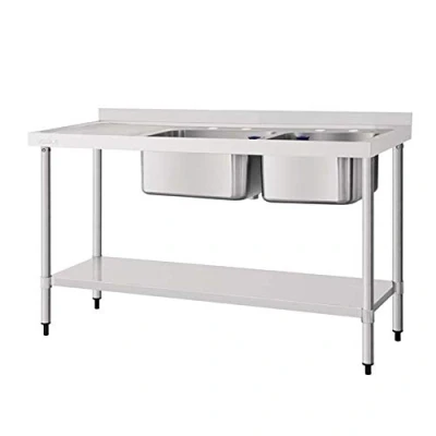 Image of Vogue Double Sink Left Hand Drainer 1500 mm, Stainless Steel, Size: 1500(W) x 600(D) Self Assembly, Taps Sold Separately, DY825