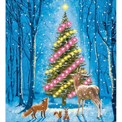 Image of Woodmansterne Artistic Charity Christmas Cards Winter Forest Tree &amp; Animals Scene Eco Friendly Recyclable Pack of 5
