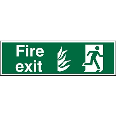 Image of Seco NHS Compliant Fire Exit Exit, Fire, Man Running Right Sign, 600mm x 200mm 1mm Semi Rigid Plastic