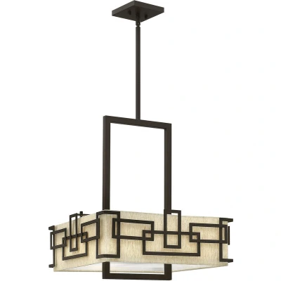Image of Hinkley Lanza Pendant Light Patterned Shade 3x E27 Oil Rubbed Bronze