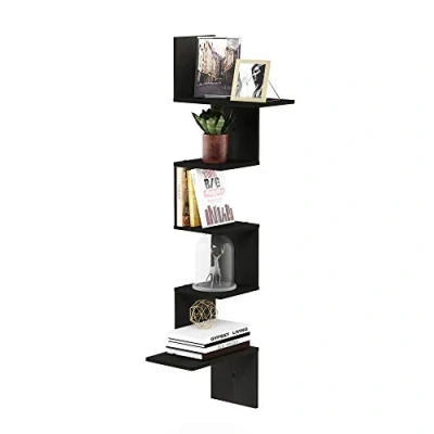 Image of Furinno Rossi Modern 5 Tier Wall Floating Corner Shelf, Espresso, French Oak