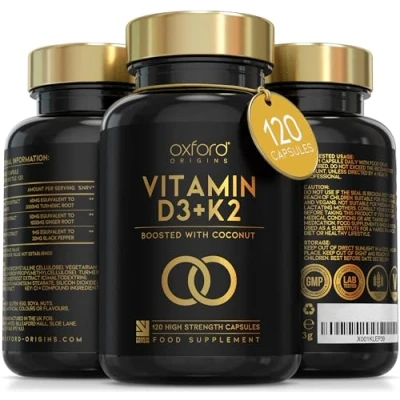 Image of Vitamin D3 K2 Capsules 4000 IU D &amp; 100mcg K MK7 Boosted with Coconut MCTs for Absorption 120 High Strength and 4 Month Supply UK Made Vegetarian