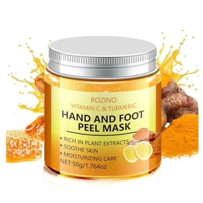 Image of Vitamin C &amp; Turmeric Hand and Foot Peel Mask, Hydrating Off Wax Mask Nourishing Exfoliating Repair Dry Rough Cracked Skin Hands Care, Peeling for Men Women