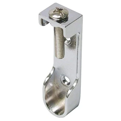 Image of Oval Wardrobe Rail Hanging END Supports Brackets 15mm Wide Polished Chrome x2