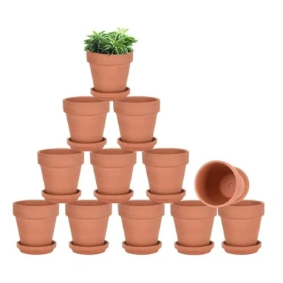 Image of vensovo Terracotta Pots with Saucer 12 Pack 7.6CM Clay Pot Ceramic Pottery Planter Cactus Flower Succulent Drainage Hole, Great for Plants, Crafts, Wedding Favor