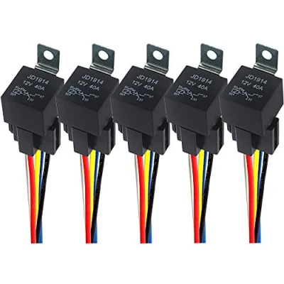 Image of QitinDasen 5 Pieces Pin Car Relay, 12V 40A SPDT Automotive Relay with Harness Socket and 14/16 AWG Pre Wired, for Truck Boat (Black)