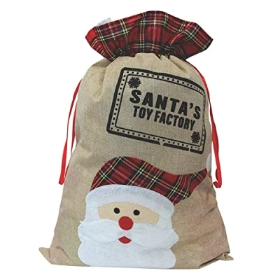 Image of Widdle Gifts Ltd Christmas Hessian Present Sack with Picture 70x50cm Santa Toy Factory 7132