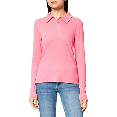 Image of NA KD Women&#039;s Buttoned Collar Top Shirt, Pink, 2X Large