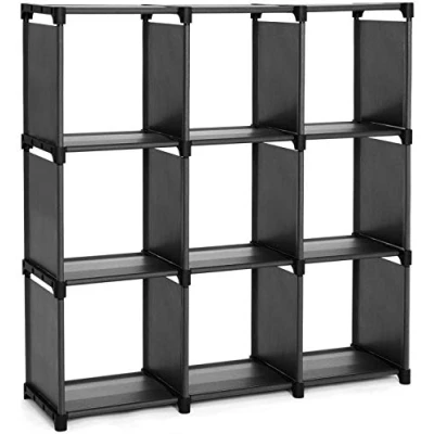 Image of SONGMICS 9 Cube Storage Shelves, Open Bookshelf, Closet for Family Study, Organiser, 30 x 110 cm, Cabinet in Living Room, Bedroom, Bathroom, with Rubber Mallet, Black LSN45BK