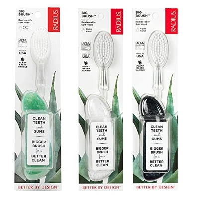 Image of Radius Big Brush BPA Free &amp; ADA Accepted Toothbrush Designed to Improve Gum Health Reduce Issues Right Hand Pack of 3