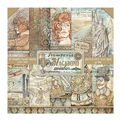 Image of Stamperia International Scrapbooking Pad Sir Vagabond Aviator, SBBXS18, White, OSFA