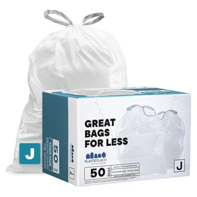 Image of Plasticplace Custom Fit Trash Bags, Compatible with simplehuman Code J (50 Count), White Drawstring Garbage Liners 10 10.5 Gallon / 38 40 Liter, 21&quot; x 28&quot;