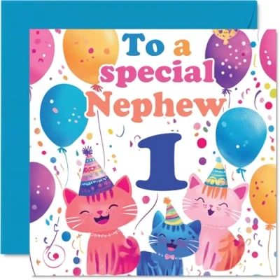 Image of 1st Nephew Birthday Card Cute Cats Special Happy for from Auntie Uncle, 145mm x Age 1 One Greeting Cards