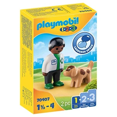 Image of PLAYMOBIL 1.2.3 70407 Vet with Dog, for Children Ages 1.5 4