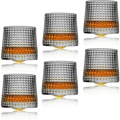 Image of Sthrucrack Whiskey Glasses Rotatable Decompression Old Fashioned Set of 2 Bar Style Glassware for Bourbon Scotch Rum (6 Pack Checkered, 180ml(6oz))