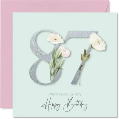 Image of 87th Birthday Cards for Women Fancy Floral Flowers Happy Card 87 Year Old Woman Auntie Grandma Nana Wife, 145mm Bday Greeting