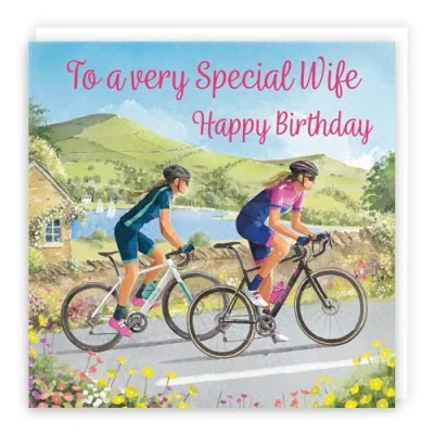 Image of Hunts England Wife Cycling Fun Birthday Card Milo&#039;s Gallery Female Cyclist For Bike Fan Her