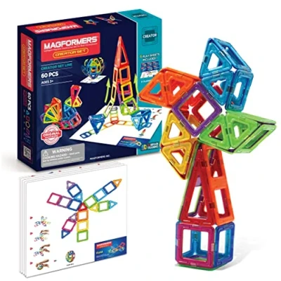 Image of Magformers Creator 60 Piece Magnetic Building Blocks Tiles Toy. Perfect STEM Maths Toy With 13 Different Geometric Shapes.