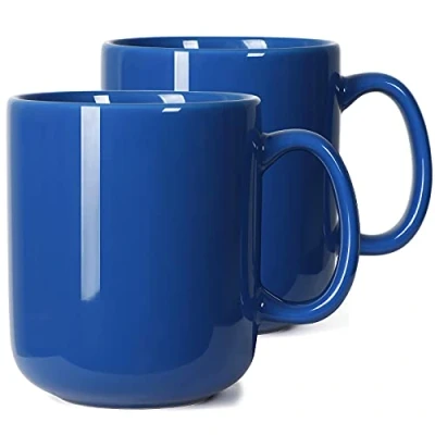 Image of Smilatte 20 OZ Large Coffee Mug, M016 Plain Ceramic Boss Big Tea Cup with Handle for Dad Men, Set of 2, Blue