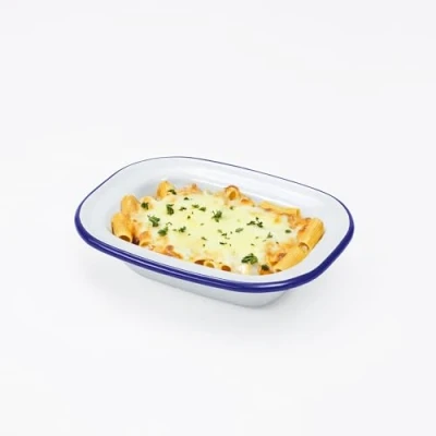 Image of WINSOME Enamel Pie Dish White Roasting Tin Dishwasher Safe Pudding Baking Steak Plate Tray for Oven &amp; Stove (L 16 x W 12 D 3.8 cm