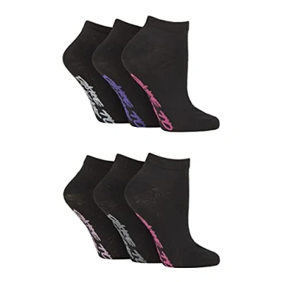 Image of Women&#039;s 6 Pair Dare to Wear Pique Knit Patterned Trainer Socks Black Floral 4 8 Ladies