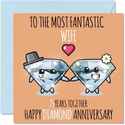 Image of Cute Diamond Anniversary Card for Wife 75 Years Together Happy 75th Wedding Cards from Husband, 145mm x Greeting Seventy Fifth Anniversaries