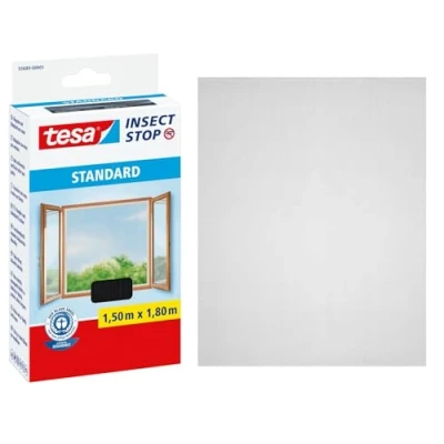 Image of tesa Insect Stop Hook &amp; Loop STANDARD for Windows Self Adhesive Window Fly Screen Cut to Desired Size in Anthracite, 150 cm x 180