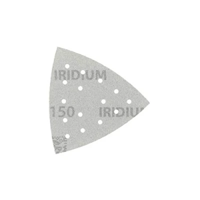 Image of Mirka Iridium sanding Triangle Premium Sandpaper 93x93x93mm 15 Hole Grip, Grit 150, 50 pcs / For paint, putty, primer, wood, steel, mineral materials, plastic.