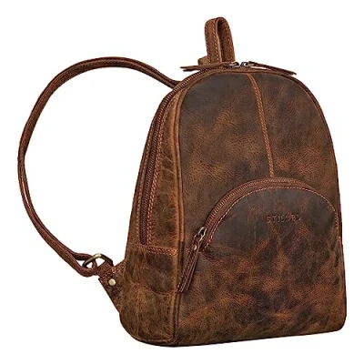 Image of STILORD &#039;Margot&#039; Daypack Women Leather Small Vintage Backpack Purse for Ladies Anti Theft Rucksack Shoulder Bag Trips and City Genuine Leather, Colour:Calais Brown