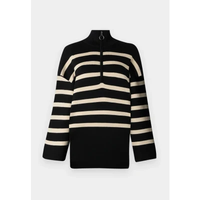 Image of Object Objester L S ZIP NOOS Jumper, Women&#039;s, Size: Medium, Blackstripes/sandshell