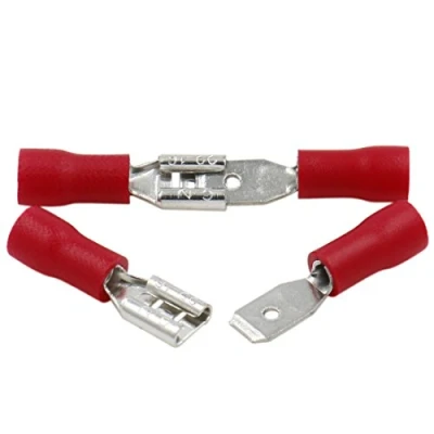 Image of Heschen Male/Female Quick Disconnects Vinyl insulated, FDD+MDD1.25 187, 4.8 x 0.5 mm Cable Terminal, for 1.5mm² (22 16 AWG), Red, 100Pack