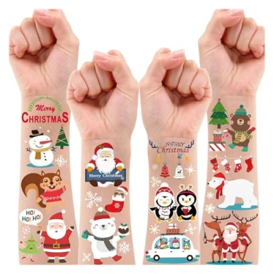 Image of Leesgel Christmas Party Bag Fillers, 6 Sheets Luminous Temporary Tattoos for Kids Decorations Xmas Supplies Games Favours