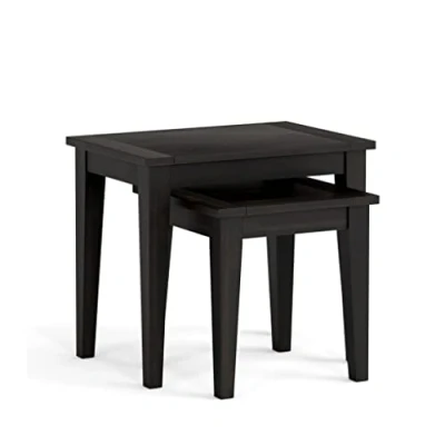 Image of Elise Black Acacia Wooden Nest of Tables Roseland Furniture Stained Solid Wood Set 2 Side Nesting Coffee Table for Living Room