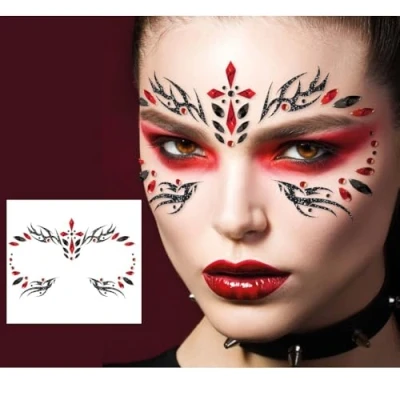 Image of FIESTAS GUIRCA Gothic Face Jewellery Fantasy Makeup for Parties and Celebrations Ideal Accessory Women&#039;s Fancy Dress Costume Multicoloured