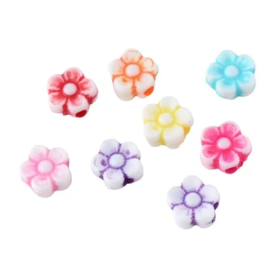 Image of Pack of 100 Acrylic Mixed Colour 8mm Flower Beads