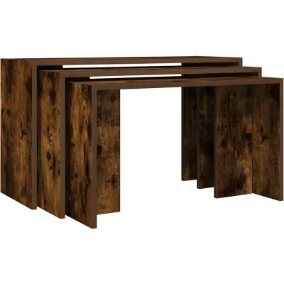 Image of vidaXL Stackable Tables 3 Pieces Smoke Oak in Multilayer Wood