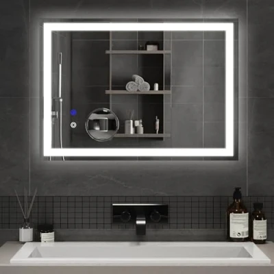 Image of Mondeer 500 x 700 mm Bathroom Mirror with LED Lights, Illuminated Wall Mounted Vanity Memory Function 3 Colors Dimmable Demister and 5x Magnifier (3000 K 6500 K)